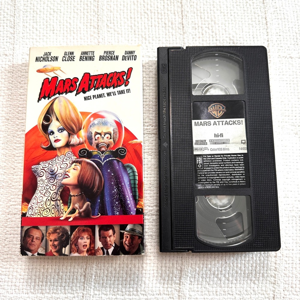 Mars Attacks! VHS 1997 Tim Burton Sci Fi Comedy Jack Nicholson Movie